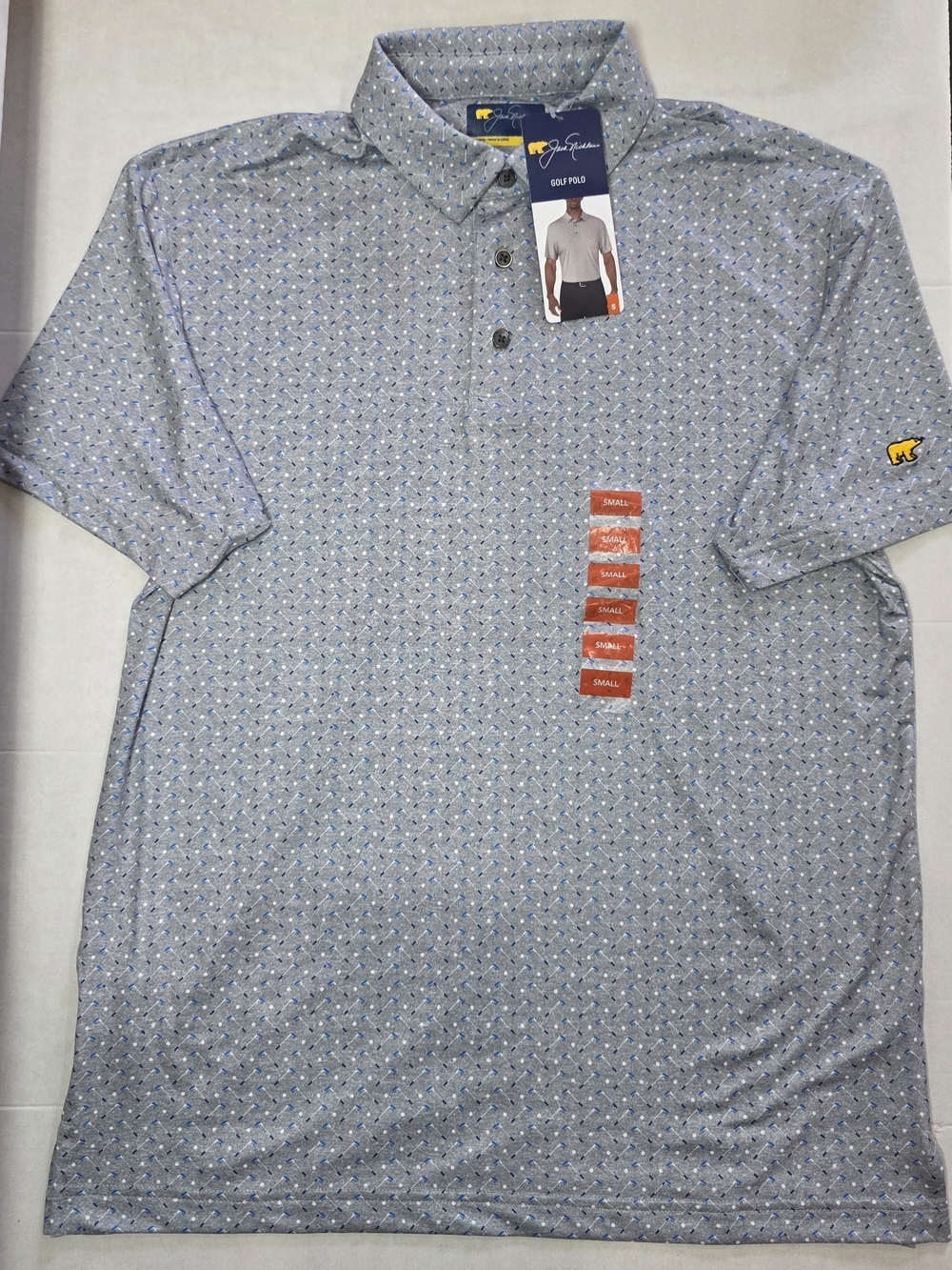 Jack Nicklaus Fashion Gray Polo with Blue Micro Golf Club Pattern
